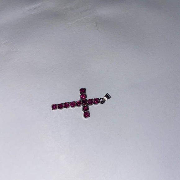 Genuine Precious Gem Ruby Cross Necklace Pendant - Picture 4 of 8